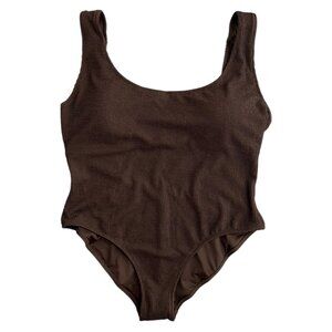 J. Crew Claudia Scrunchie Scoop Neck One Piece Swimsuit Brown‎ 20 CI255 Crinkle